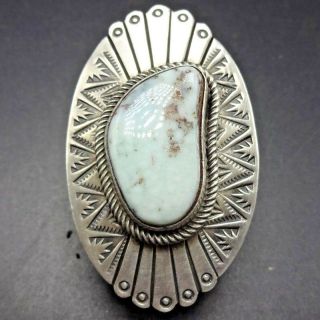 Huge 23g Navajo Hand Stamped Sterling Silver & Dry Creek Turquoise Ring,  Size 8