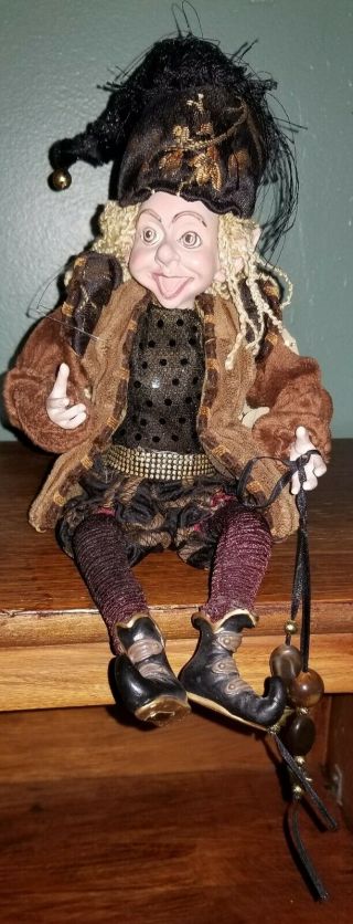 Fairy Elf Ornament Shelf Sitter Black Velvet Jester