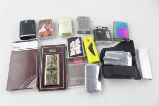 12 X Vintage Cigarette Lighters Inc.  Brass Hadson (49g),  Ronson,  Colibri