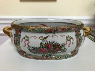 Famille Rose Style Koi Fish Oval Porcelain Foot Bath Planter With Gold Handles