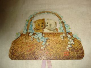 Antique Raphael Tuck & Sons Die Cut Articulated Teddy Bears Valentine Card 9 " Lg