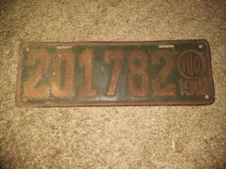 Vintage 1918 Ohio License Plate Hot Rod - - Rat Rod - - Rusty Gold - - - -