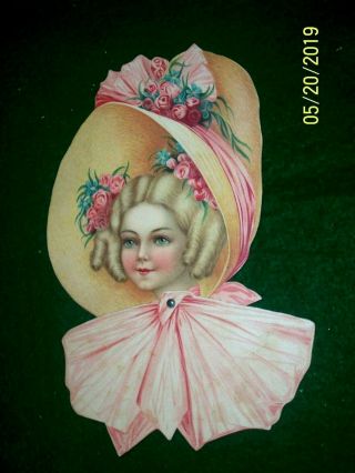 Raphael.  Tuck Victorian Mecanical Die - Cut Scrap Valentine Woman W/large Hat&large