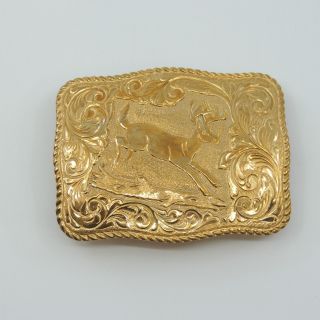 Crumrine Buck Belt Buckle Gold Plate On Jewelers Bronze Rectangle Dear Leaping