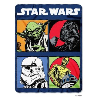 Star Wars 4 Square Yoda Darth Vader C3po R2d2 Fleece Blanket Throw