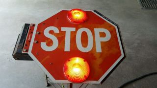 School Bus Stop Sign Double Sided Folding Sign W/lights