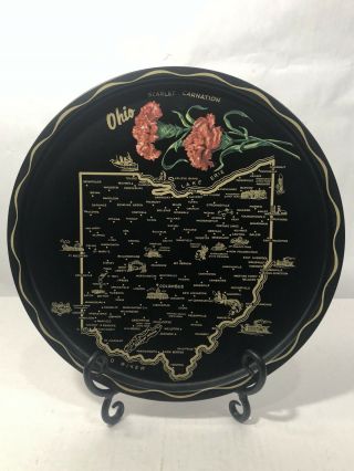 Vintage Ohio Metal Souvenir Plate Tray 11 " Black & Gold
