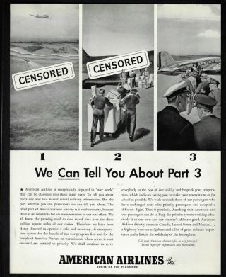1942 Vintage Print Ad 40s American Airlines Airline War Work Wwii