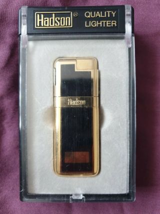 Hadson Vintage Gold And Black Lighter W/box And Case