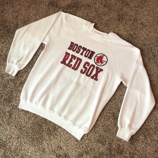 Vintage Boston Red Sox Crewneck Sweatshirt Hanes Made In The Usa White Large