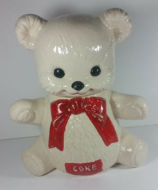 Vintage Coke Teddy Bear Cookie Jar 12in 5cents Canister Rare Usa White Red