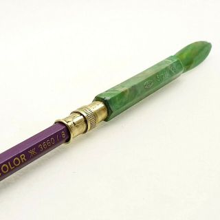 Vintage Brass Plastic Wood Pencil Holder 1950 